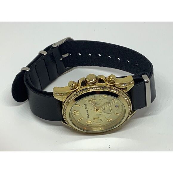 Michael Kors MK5166 Unisex Black Leather Analog Dial Quartz Wrist Watch GE332 - Picture 7 of 11